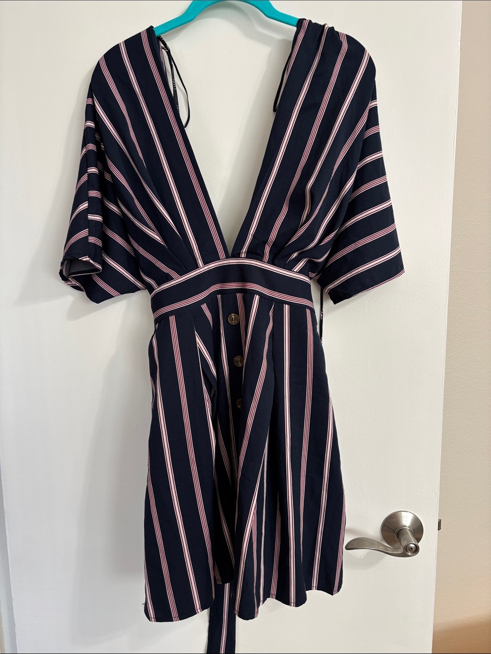 NWT Striped Navy and Pink V-Neck Mini Dress